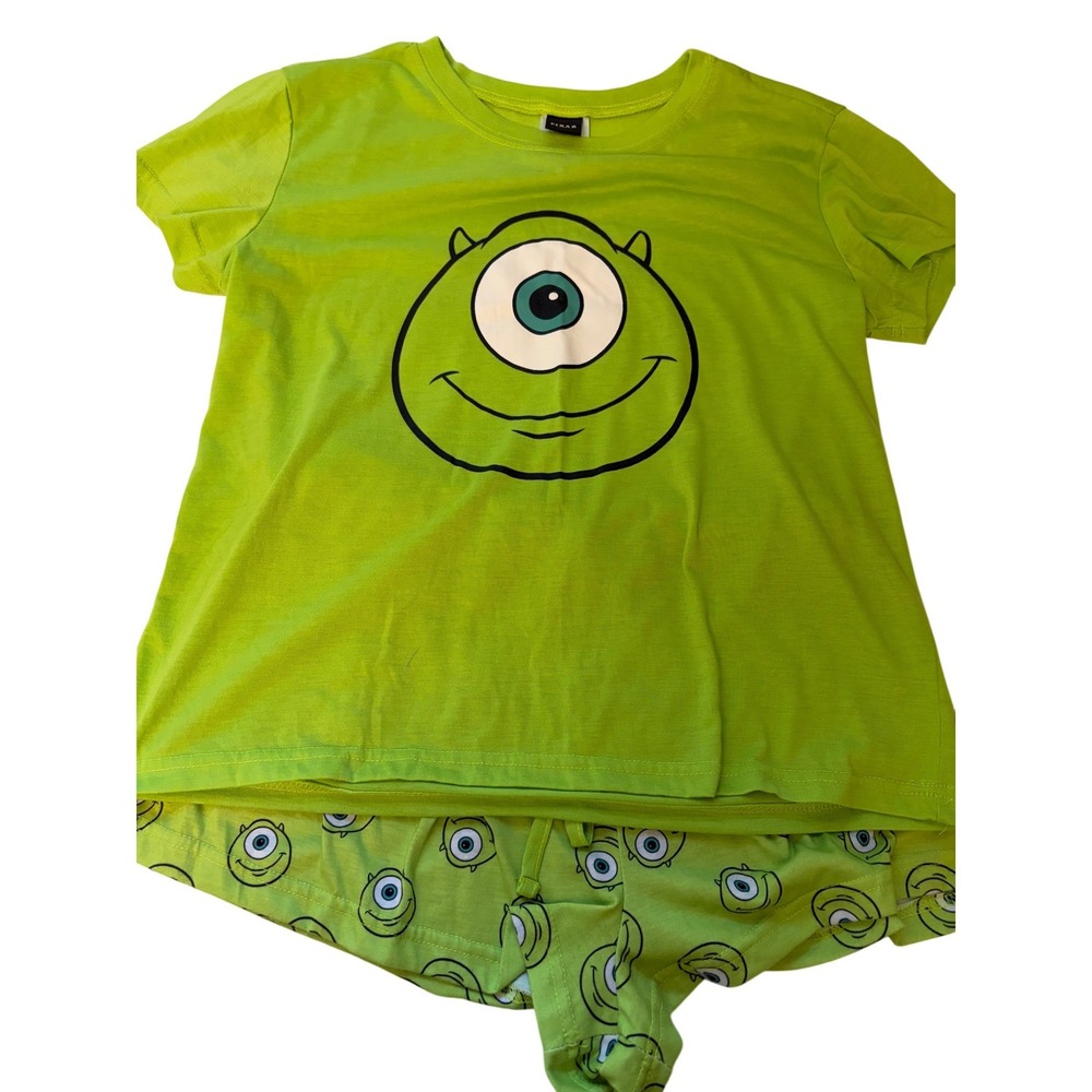 Disney Pixar Monsters Inc Mike Wazowski Pajama Set Womens Medium Green PJamm